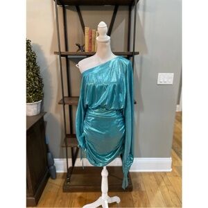 Elliatt Teal One-Shoulder Mini Dress